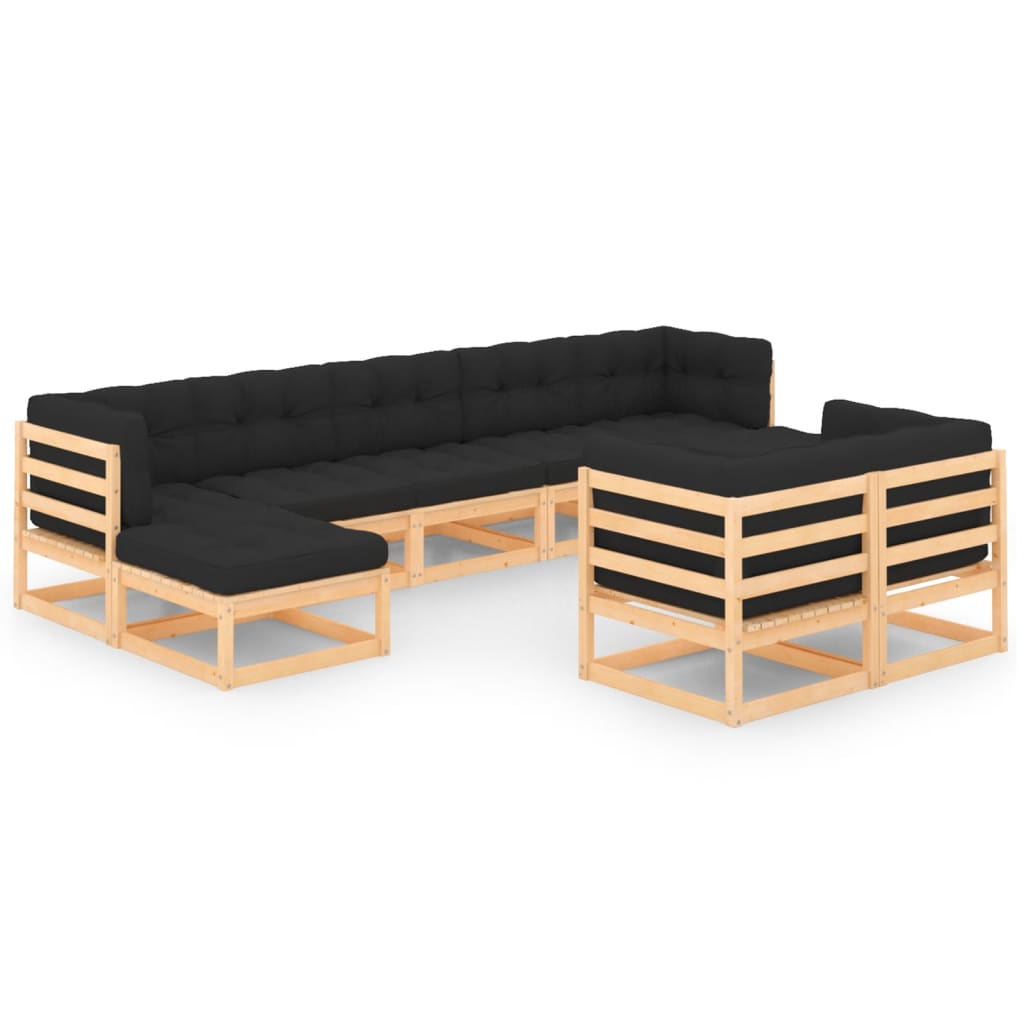9-tlg. Garten-Lounge-Set mit Kissen Kiefer Massivholz